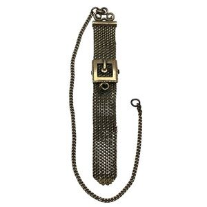 Victorian mesh belt buckle on watch chain component vintage gold tone